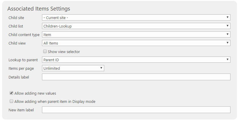 Associated Item Settings