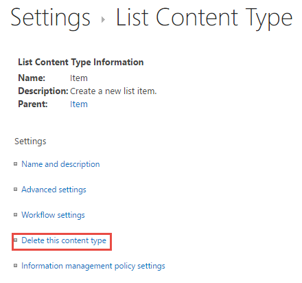 Delete the Content Type