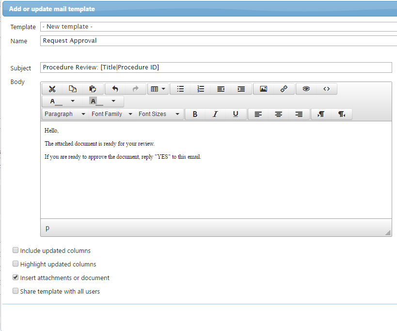 Template Settings