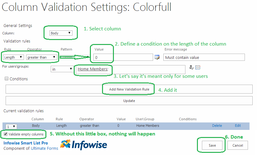 Column Validation - validate empty value