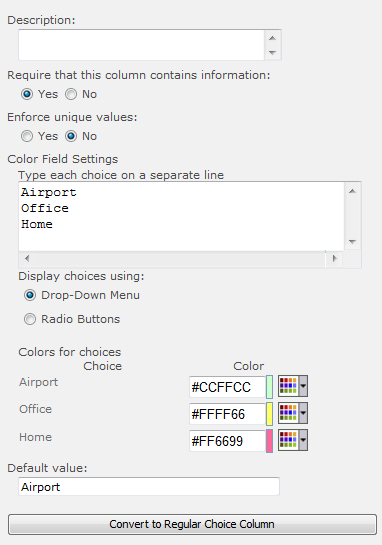 Color Choice settings