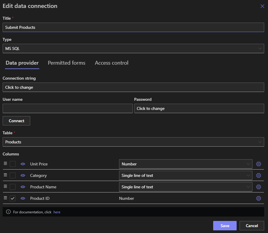 Data connection settings