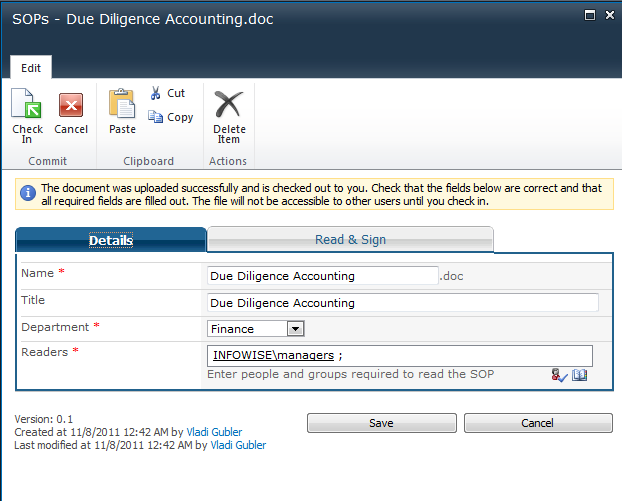 Sop Read And Sign Free Sharepoint Business Solution Infowise