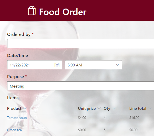 Food order form