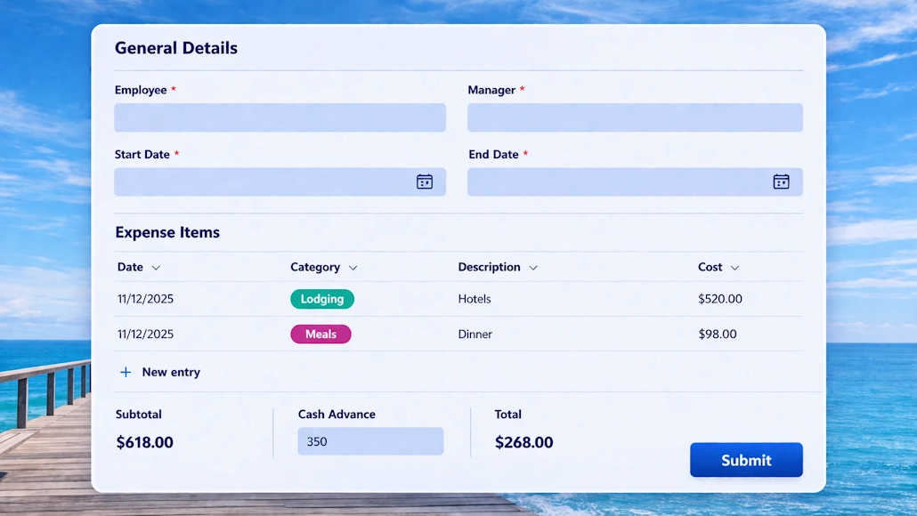 Sample expense report form