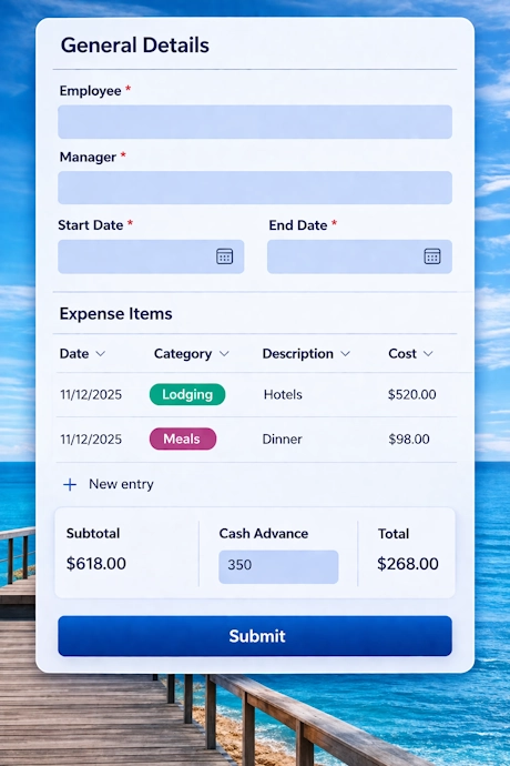 Sample expense report form